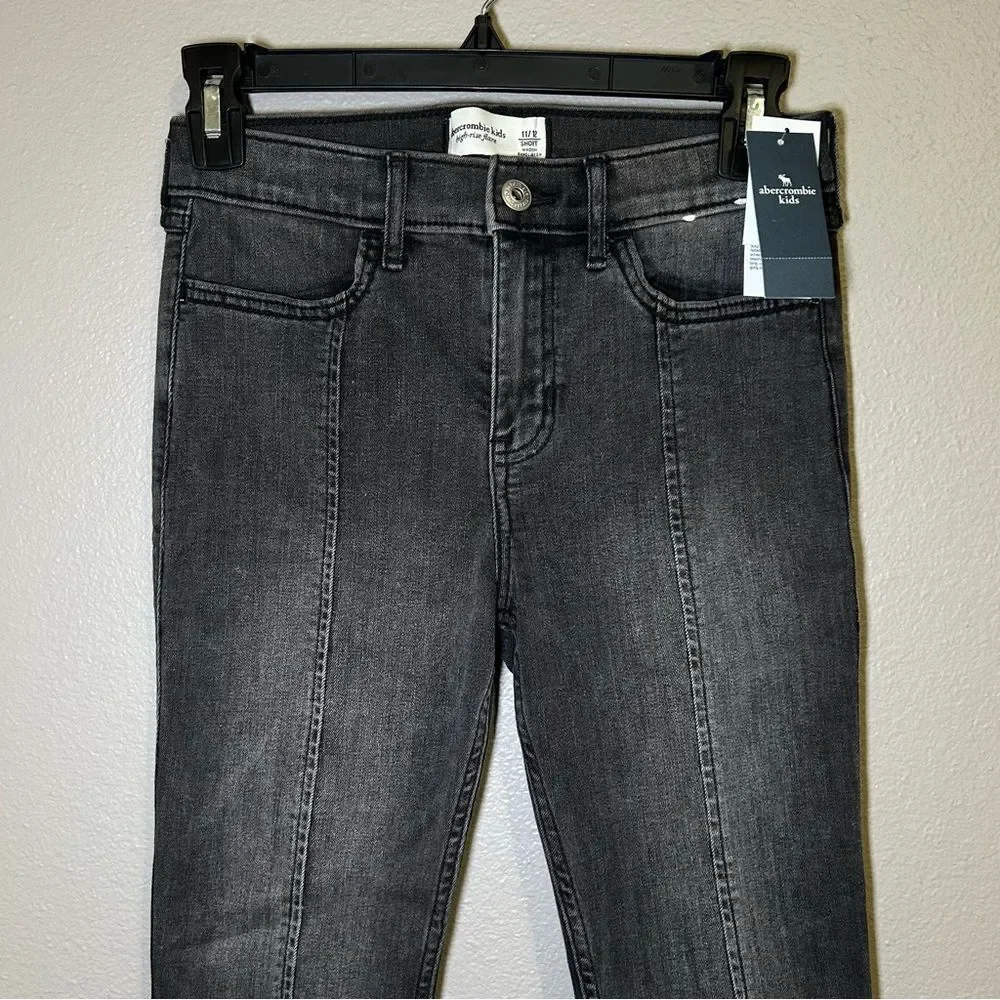 NEW Abercrombie Kids Black High Rise Split Hem Flare Jeans Girl’s Size 11 / 12